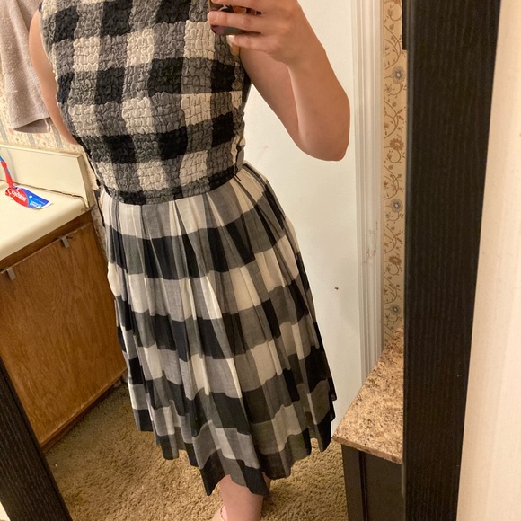 VINTAGE 1960s Black and White Checkered Dress - Picture 2 of 7